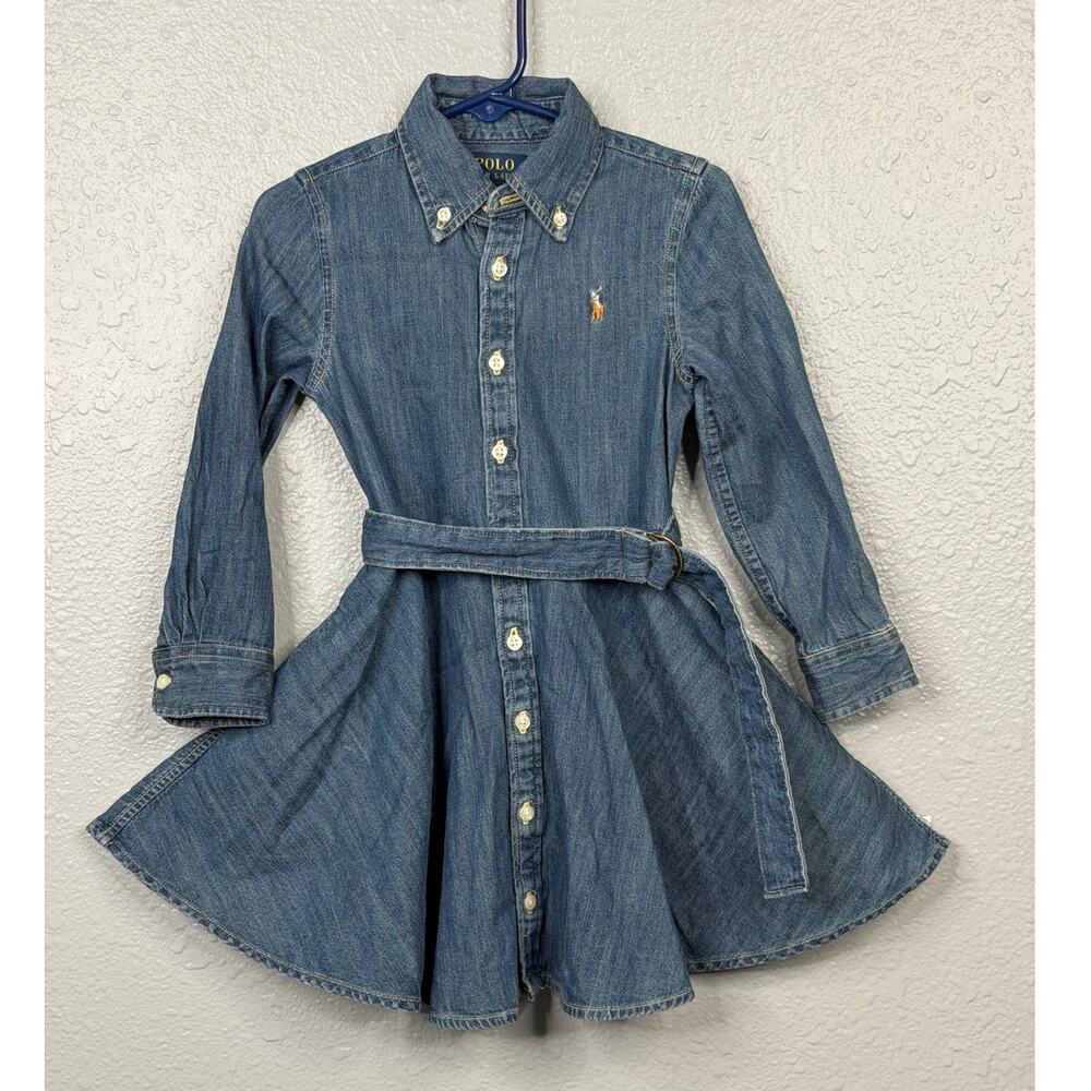 Ralph Lauren Blue Belted Cotton Denim Shirtdress / Size-3-3T - Picture 2 of 16